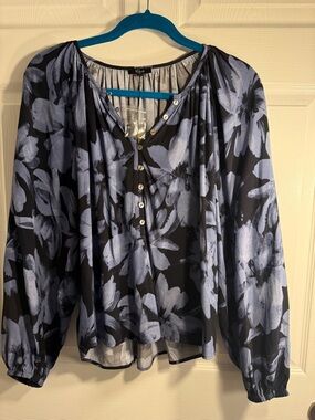 Rails Black Blouse with Blue Floral Print - Women